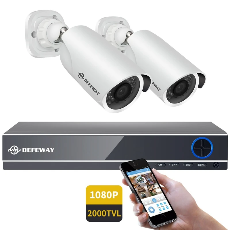 DEFEWAY HD 1080P 4 канала CCTV система видеонаблюдения DVR комплект 2000TVL Домашняя безопасность 2 шт камера система HDD новое поступление