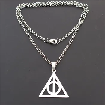 

Deathly Hallows Symbol Necklace Stainless Steel Triangle Charm Pendant For Men Women O Chain Black Cord 12 pcs/lot Wholesale