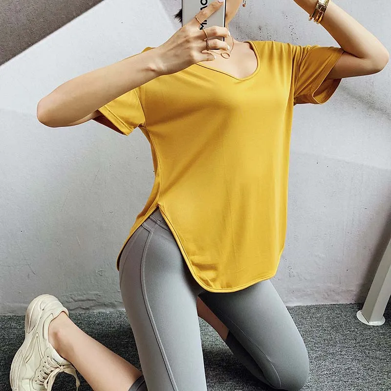 Женская дышащая быстросохнущая футболка с короткими рукавами и круглым вырезом для бега и йоги Свободный Топ для танцев фитнес-футболки спортивные майки тренировки