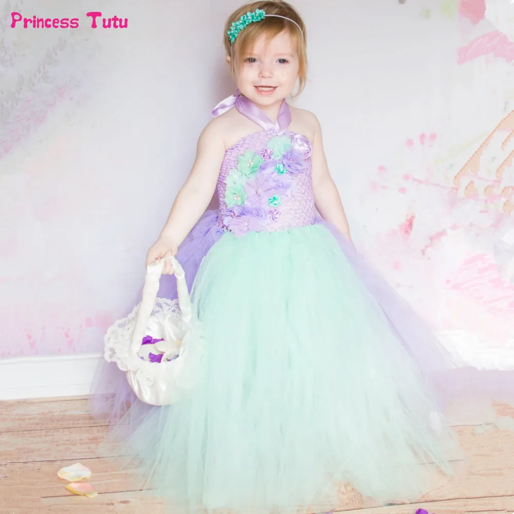 

Lavender and Mint Green Flower Girl Tutu Dress Princess Flower Girls Wedding Dresses Tulle Girl Party Dress Kids Ball Gonws 1-14