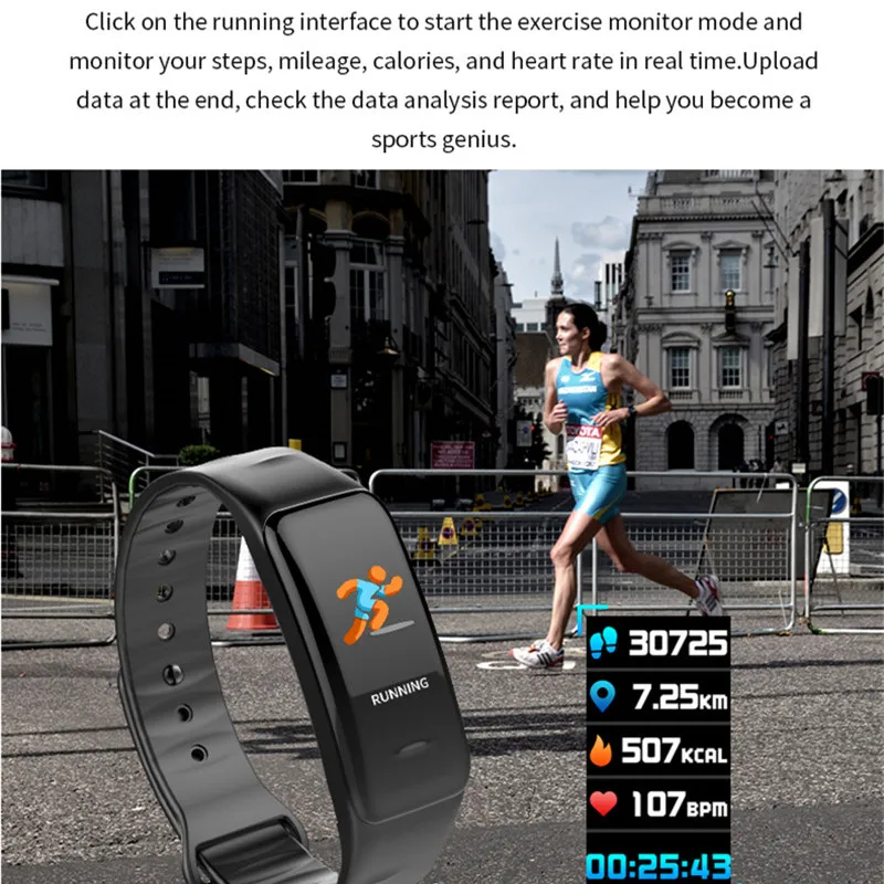 YUEDAER Bluetooth Smart Wristband Color Screen Heart Rate Monitor Fitness Bracelet Activity Tracker Blood Pressure Oxygen Watch