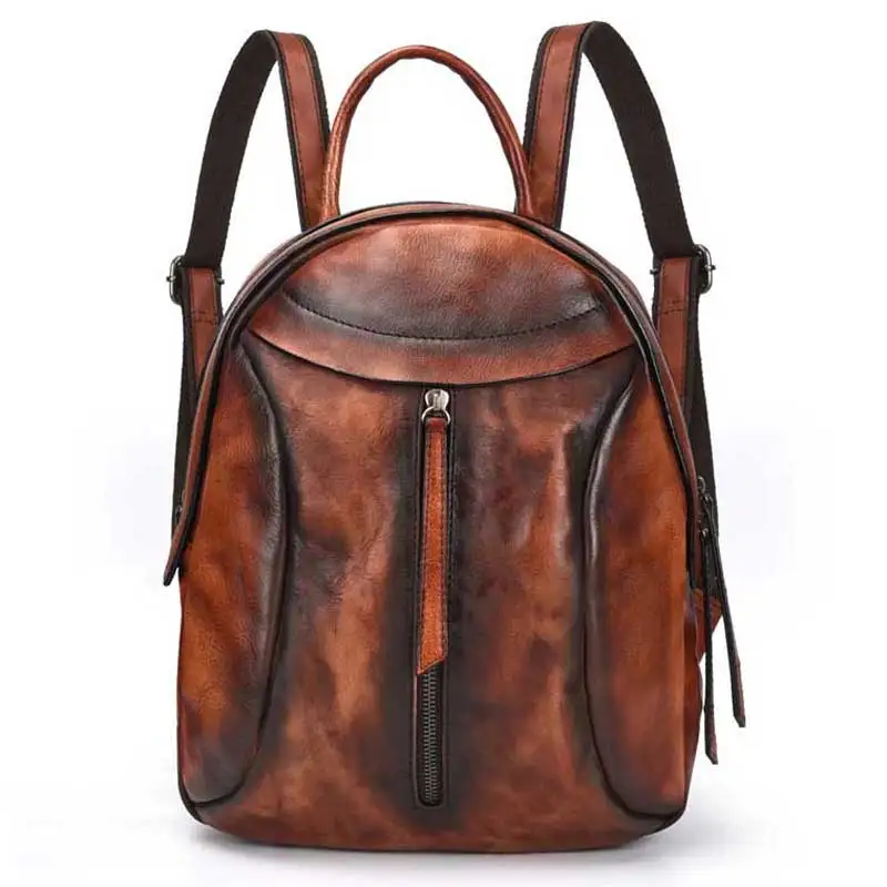 

New type of retro lady bag with bark rubbing color shoulder bag European and American head leather recreational lady Backpack