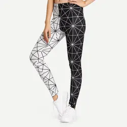 Черные и белые женские леггинсы с геометрическим принтом, повседневные брюки для фитнеса, эластичные облегающие брюки, базовая верхняя