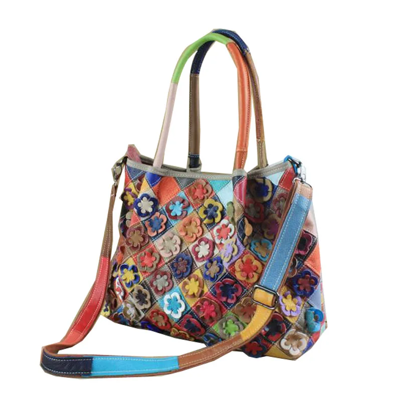 Новые женские сумки из натуральной кожи, сумки через плечо с цветочным принтом, большие кошельки и сумки, настоящая Сумка-тоут для девушек - Цвет: K740 colorful random
