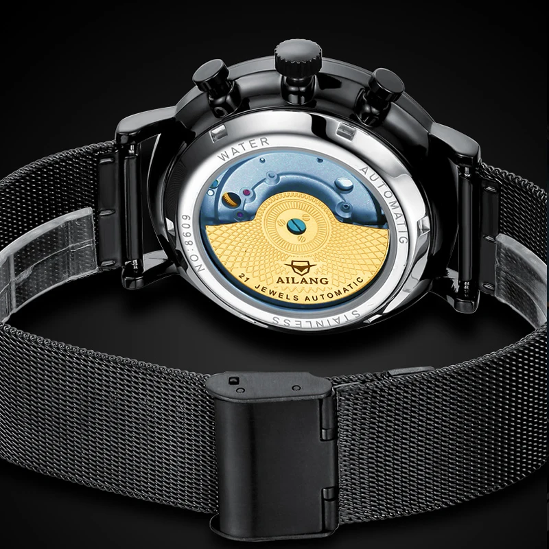 AILANG мужские водонепроницаемые автоматические механические часы с ремешком из нержавеющей стали в стиле стимпанк