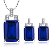 Хит, 925 пробы ювелирный набор из серебра, синий сапфир, ожерелье и серьги-клипсы, брендовый набор для женщин, хорошее ювелирное изделие