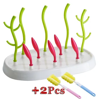 

With 2Pcs Brushes Baby Bottle Drying Rack Baby Feeding Bottles Cleaning Storage Nipple Shelf Baby Pacifier Feeding Cup Holder