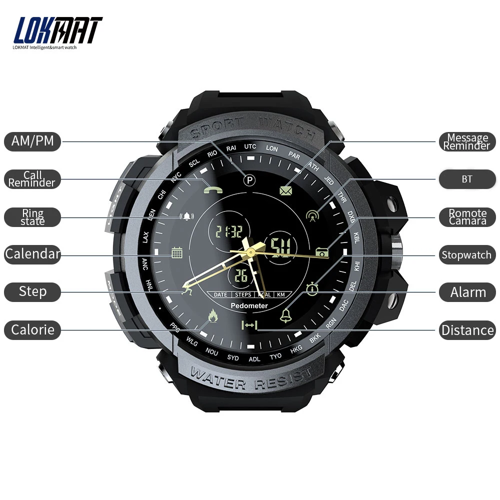 Смарт-часы LOKMAT MK28, водонепроницаемые, шагомер, напоминание, фитнес-трекер, Bluetooth, умные часы, 12 месяцев в режиме ожидания, для iOS, Android