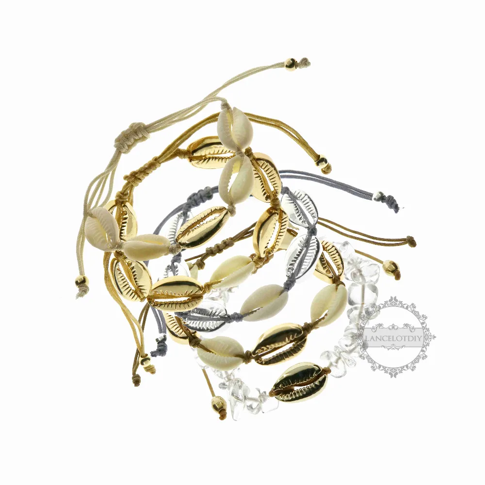 

Bohemia silver gold tone real cowrie shell beads handmade boho wire bracelet summer gift for her 6490087