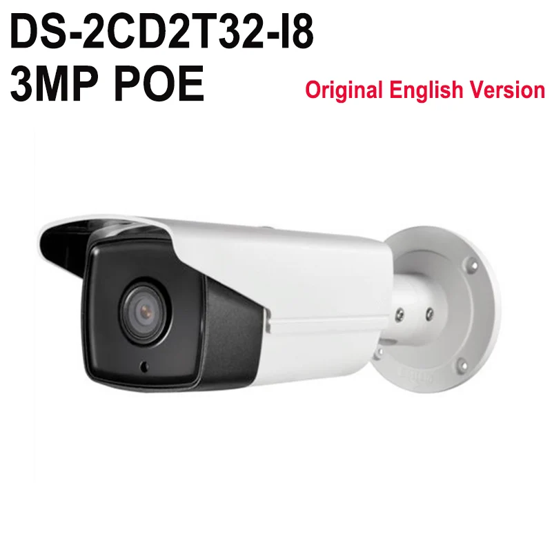 Free shipping Hikvision English version DS-2CD2T32-I8 3MP EXIR Network Bullet IP Camera PoE IP67 Waterproof Cameras with 80m IR