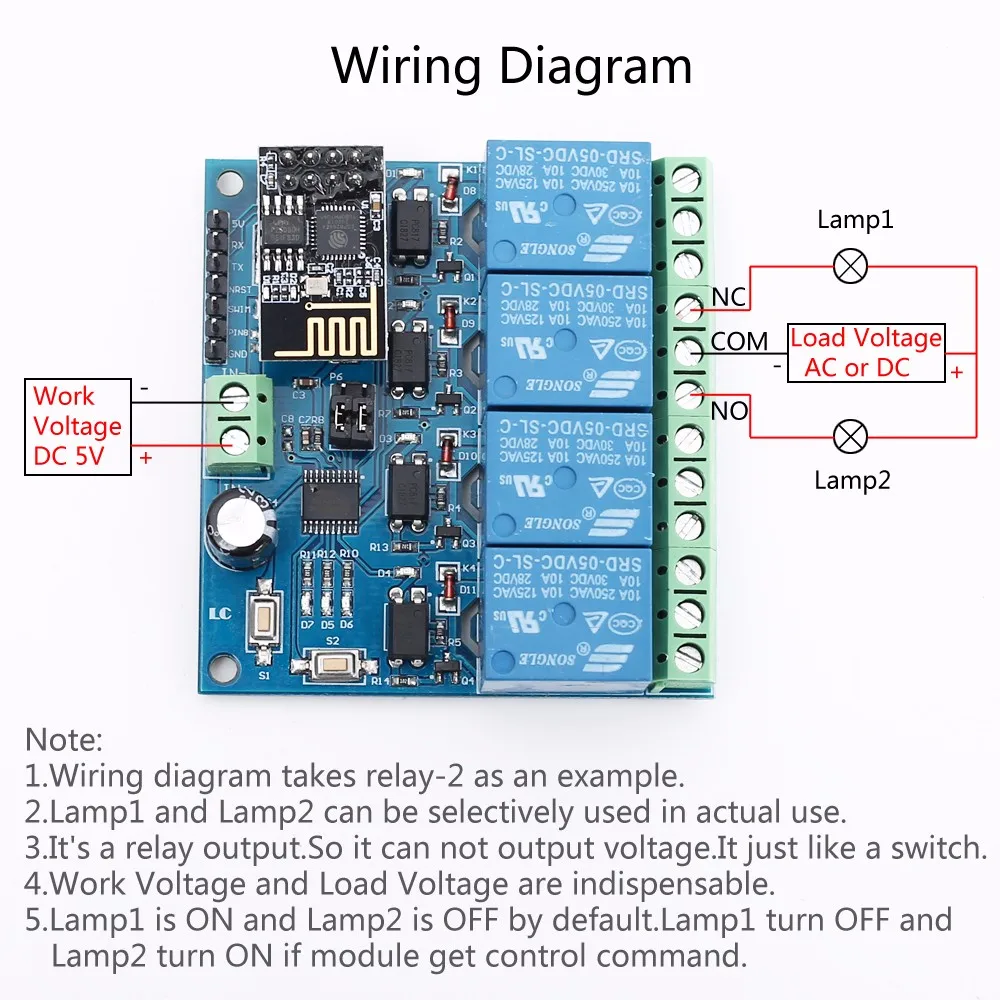Релейный модуль ESP8266 с Wi Fi для управления умным домом 5 В/12 В 2/4
