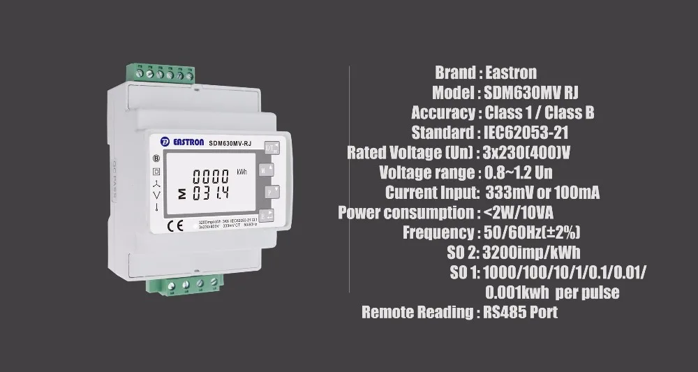 SDM630MCT-RJ высокое качество 3 фазы многофункциональный счетчик электроэнергии, легкая проводка с RJ12 CT, ЖК-цифровой счетчик, 333mV