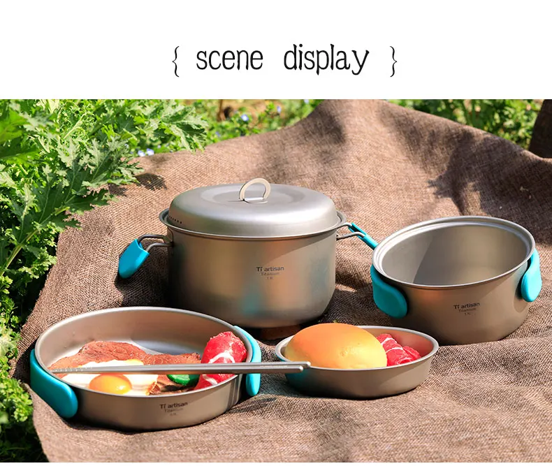 Tiartisan Pure titanium pot set folding portable cooking Pot and multi-function outdoor camping Cookware Ta8501Ti