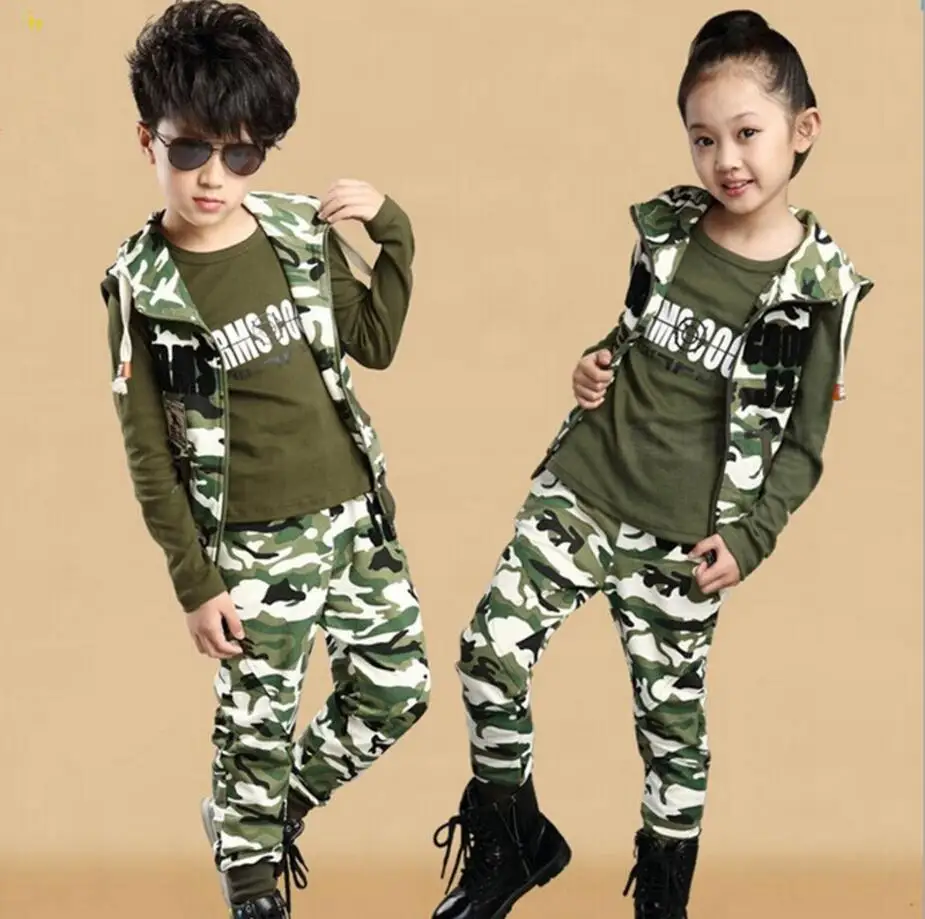 Детский комплект камуфляжной одежды из 3 предметов, детский спортивный костюм для мальчиков и девочек, весенне-осенний хлопковый Камуфляжный комплект камуфляжной одежды HB0032