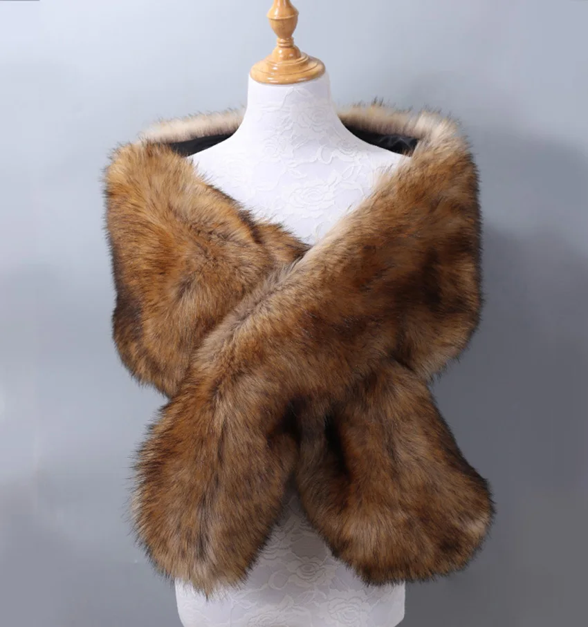 Wedding Warp Faux Shawl Winter Brown Bridal Jackets Accessories 165*30CM