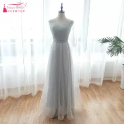 Светло-серый платья невесты v-образным вырезом Sparkly Bling Длина пола Длинные вечерние платья фрейлина платье ZB041
