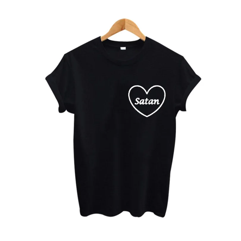 Kopen Satan Ringer Harajuku Grafische t shirt Vrouwen Tops Tumblr Hipster Vrouwelijke t shirt Zwart Wit Zomer 2018 Fashion Vrouwen Tees