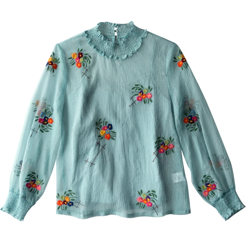  LYNETTE'S CHINOISERIE Spring Autumn Women Vintage Embroidery Mori Girls Lace Patchwork Blouse Shirt