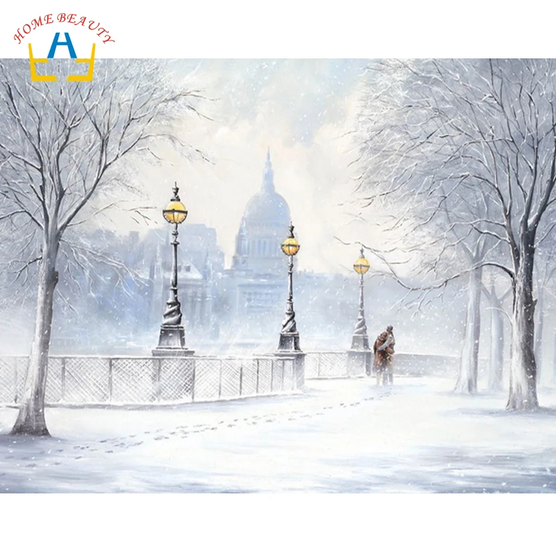 

Drawing by numbers on canvas with acrylic paints winter snow street pictures art paintings on the wall home decoration WYA130