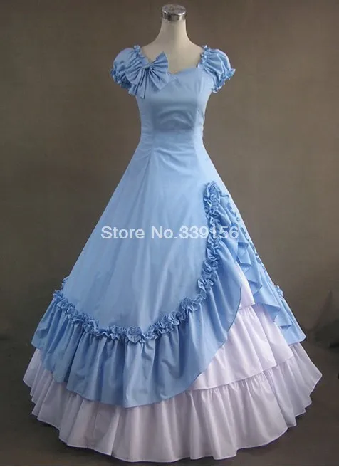 Милое голубое длинное готическое платье "Виктория"