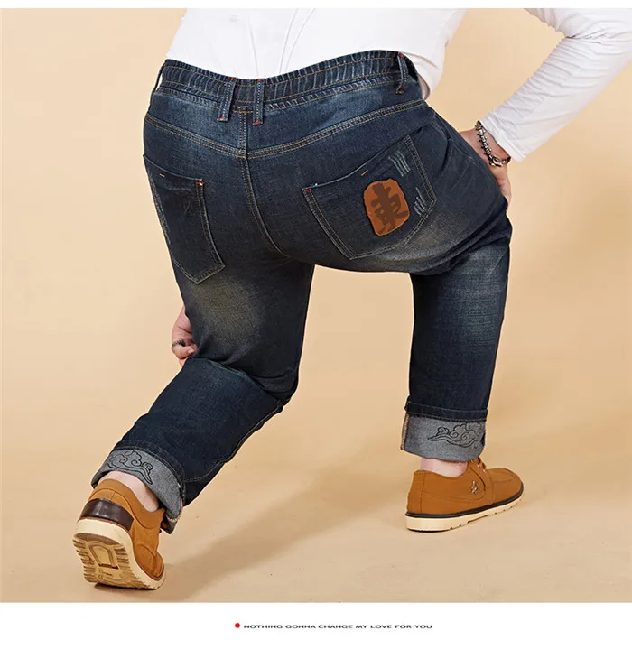 Большие размеры 6XL 7XL 8XL мужские джинсы Harlan новая модная кожаная этикетка эластичная талия повседневные брюки на завязке Мужская брендовая одежда