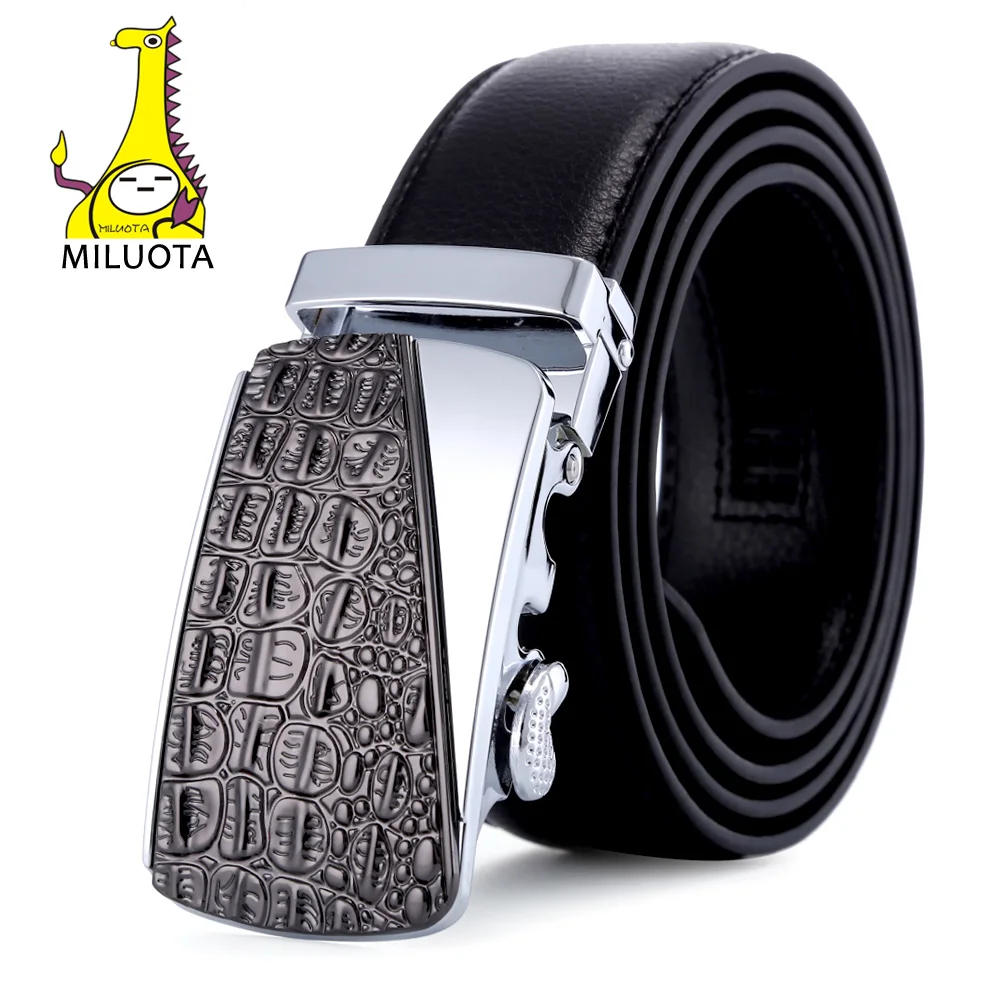 

[MILUOTA] Fashion Genuine Leather Belts for Men Top Quality Metal Crocodile Pattern Automatic Buckle Strap Male Jeans MU088