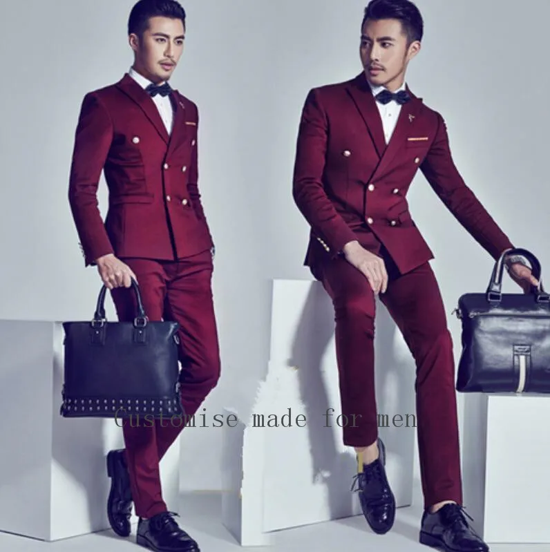 

Red Double lines butt Two Buttons Slim Fit Terno Masculino Fashion Handsome Custom Made Men Suits 2 Pieces (Jacket+Pant+Tie)