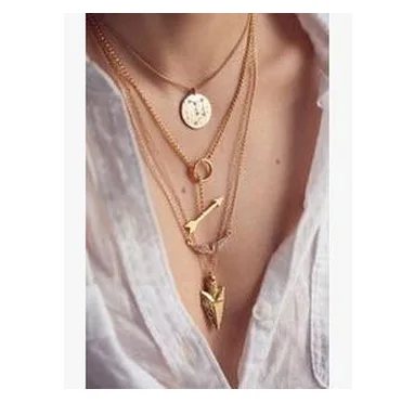 

2016 Multi-elements Style Fish Scale Piece Angel Wings Arrow Model Pendant Necklace Fashion Multi-layer Necklace