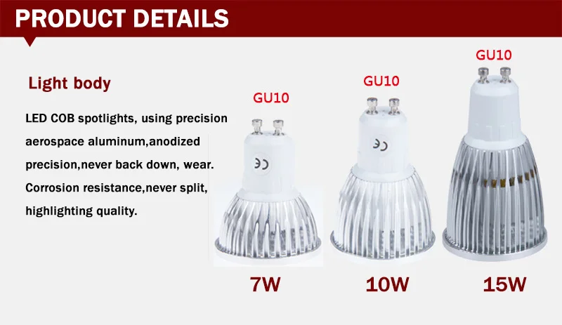 Gu10 светодиодный светильник точечной подсветки регулируемый лампочка 15 Вт 10 Вт 7 Вт Gu10 светодиодная круглая лампа Gu10 светодиодные лампы AC85-265v лампада
