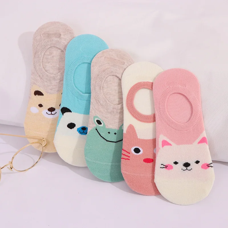 

5 Pairs Cute Animal Print Cotton Socks Female Kawaii Cat Summer Short Socks Slippers Women Casual Soft Funny Boat Socks Meia