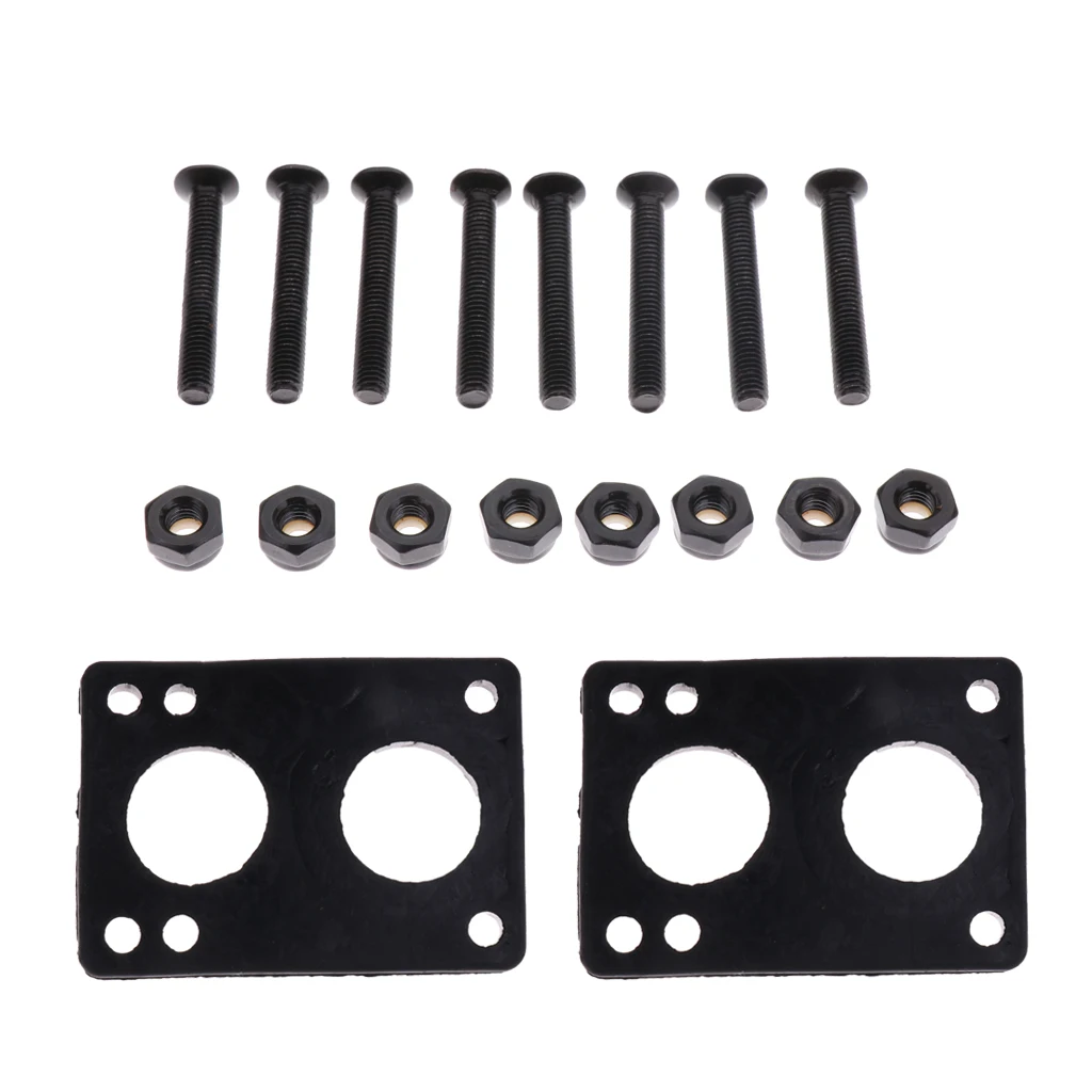Skateboard Longboard Hardware Set Bearings Washers Speed Rings + 6mm Thick Rubber Risers Pads + Mounting Screws Bolts Nuts