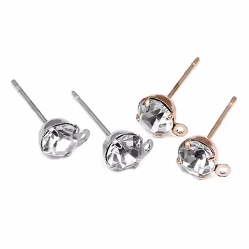 

LOULEUR 50pcs 4 Prong Copper Rhinestone Crystal Stud Earrings With Hole Fit DIY Dangle Drop Earring Making Findings Accessories