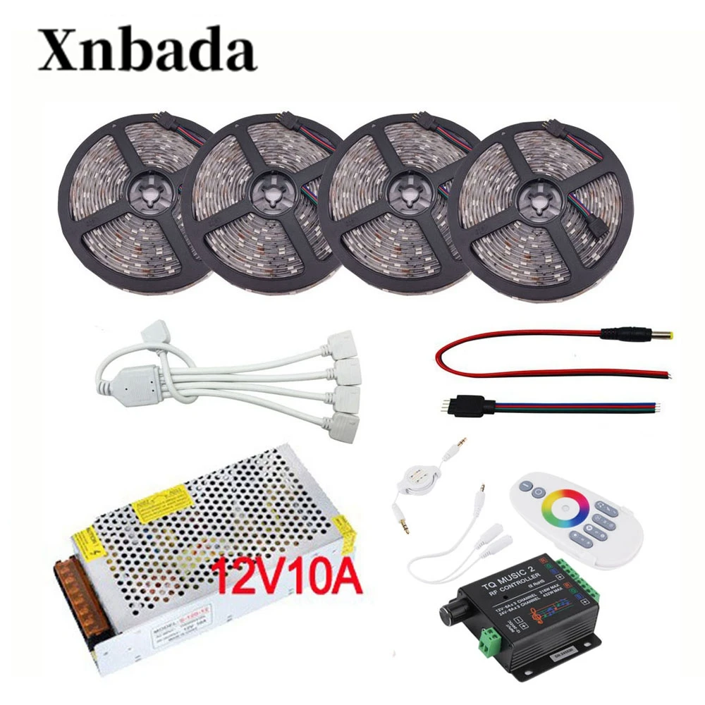 

5050 SMD RGB Led Strip Set 5M-20M DC12V 30led/m Led Flexible Light + TQ Music2 RF Led Controller + Power Adapter AC110/220V