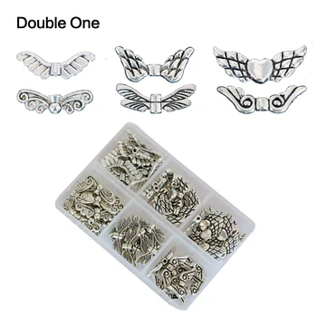 

Vintage Tibetan Silver Plated Angel Wing Charm Beads Spacer Jewelry Findings Parts for Jewelry Making With Container Box