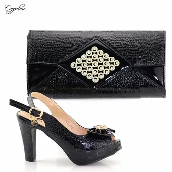 

Hot sale black high heel sandal buckle shoes and purse bag set for evening party 8281-F2, heel height 10.8cm