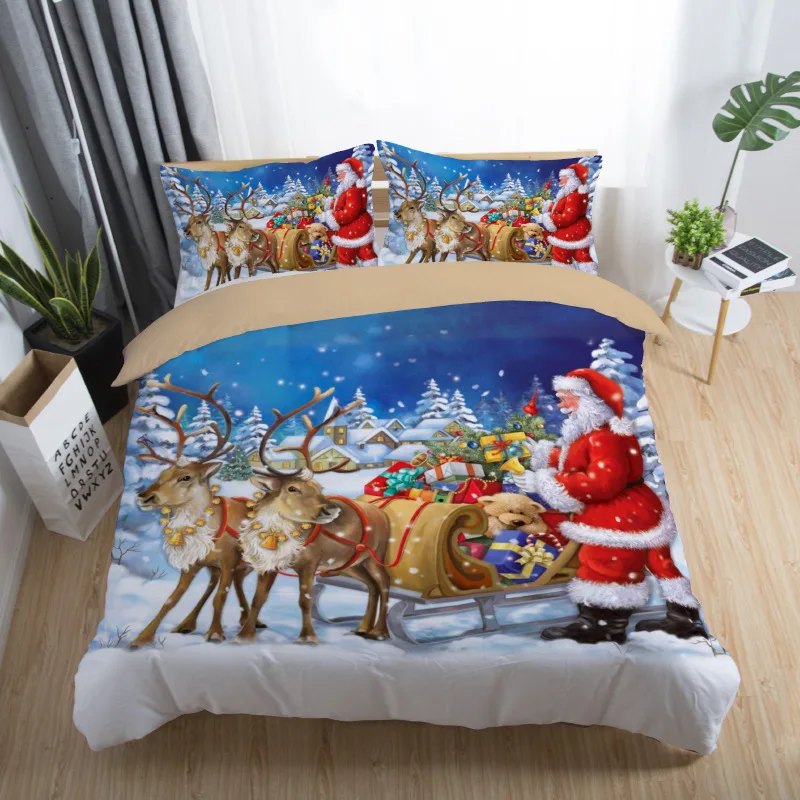 Комплект постельного белья с 3D рисунком &quotMerry Christmas&quot Размеры Queen/Twin/King