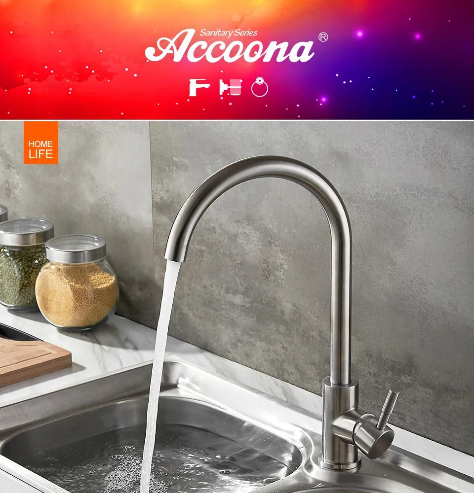 Accoona 304 фильтр для питьевой воды из нержавеющей стали кухонный кран для кухонной раковины 360 горячей и холодной воды A4590