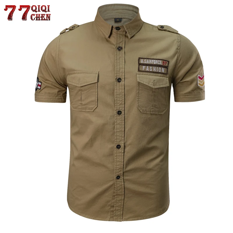 

QIQICHEN Breathable Cotton Military tactical Shirt Men 2018 Casual Summer Short Sleeve Men Shirt Plus Size M-6XL chemise homme