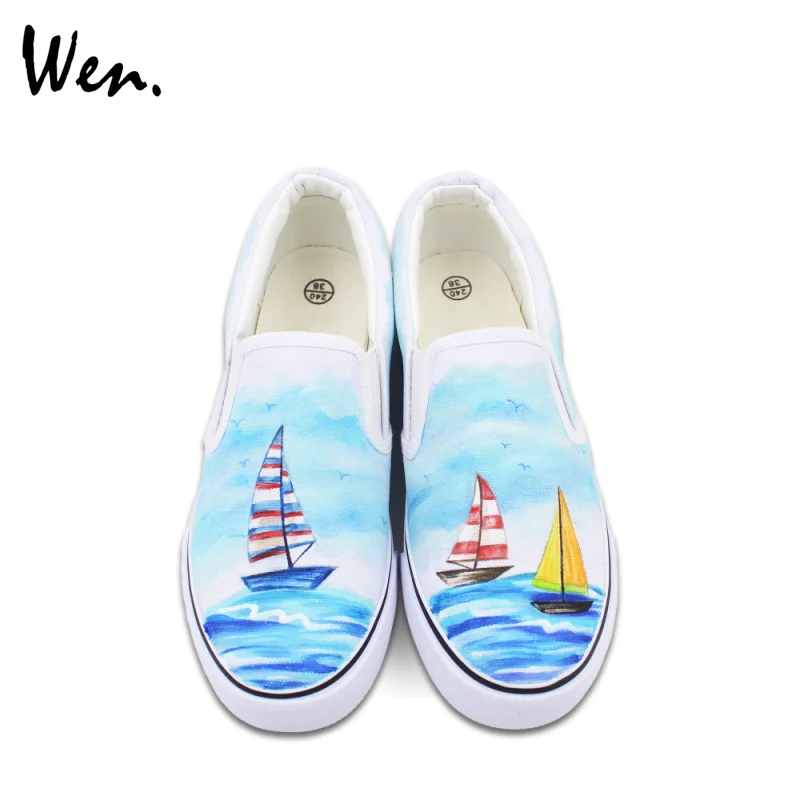 Prix pour Wen Unisexe Peint À La Main Chaussures Glissement sur Appartements Conception Originale Bateau À Voile Navigation Océan Toile Sneakers Prix pour Wen Unisexe Peint À La Main Chaussures Glissement sur Appartements Conception Originale Bateau À Voile Navigation Océan Toile Sneakers