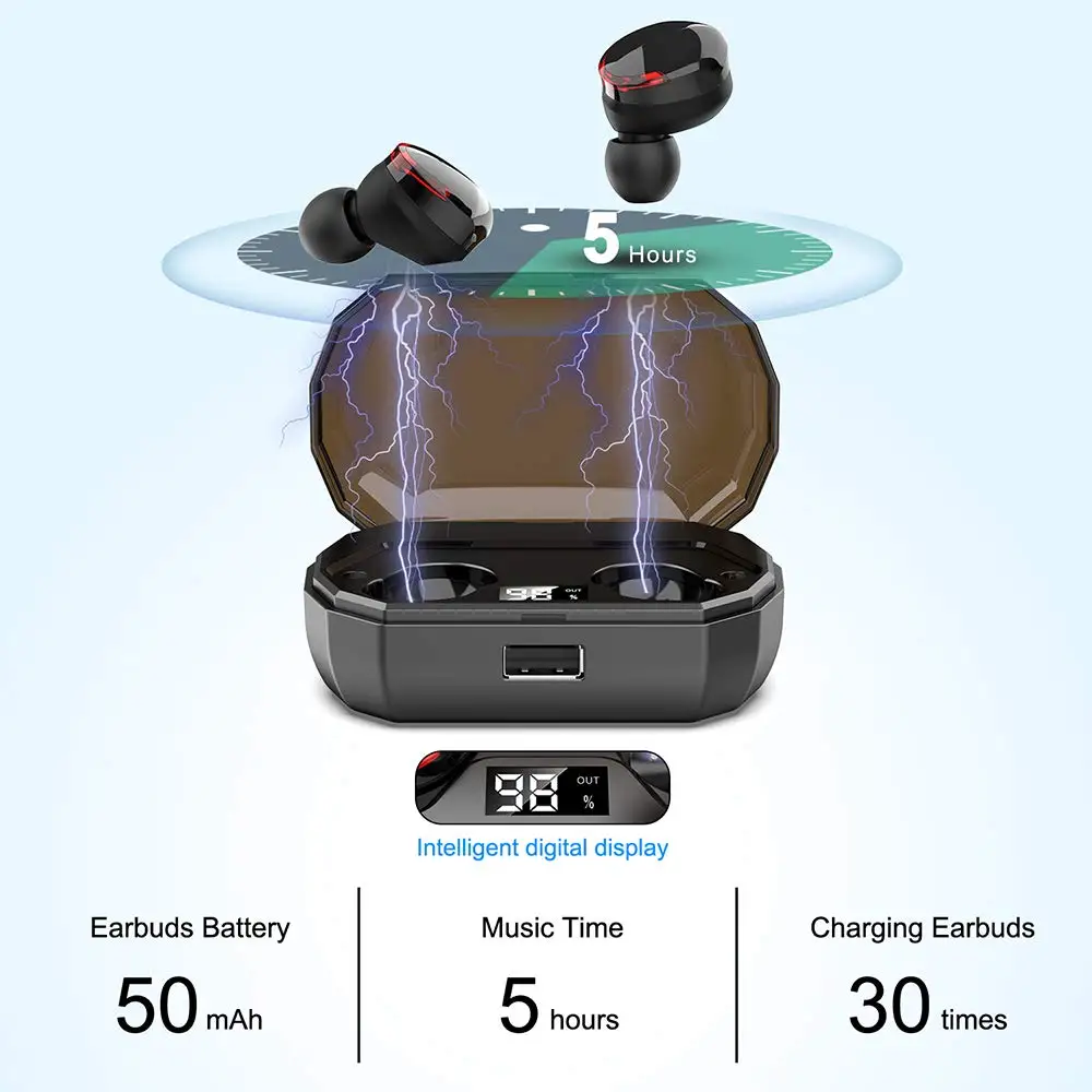 Bluetooth 5,0, настоящие беспроводные наушники IPX8, водонепроницаемые беспроводные наушники, стерео, мощный ЖК-дисплей, Bluetooth наушники для телефона