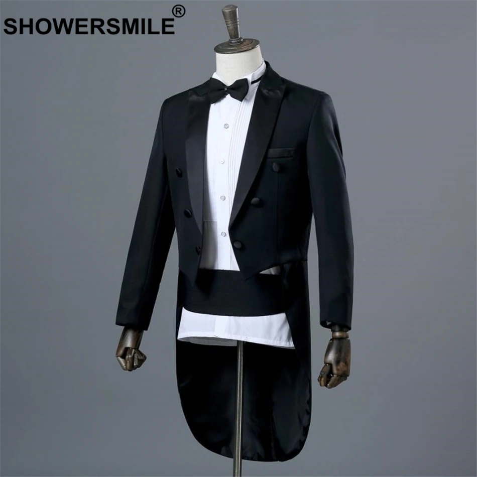 SHOWERSMILE Set Formal Dress Men 4 Piece Suits Swallow-tailed Coat Suit Wedding Groom Clothing Tuxedo Slim Fit Male Dress Suits