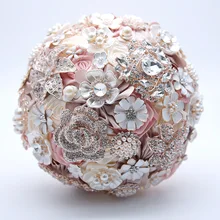 AYiCuthia шелковые свадебные цветы со стразами Jewelry розовое брошь букет золото протяжки невесты свадебное платье Букеты Свадебные S10