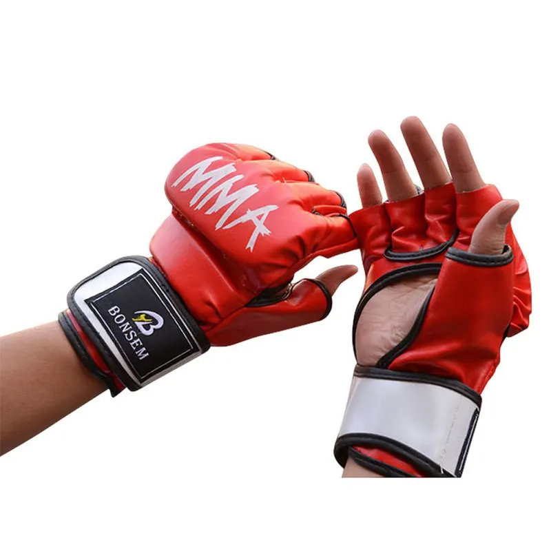 Men Women PU Half Boxing Glove Combat Fright Boxer Equipment Leather