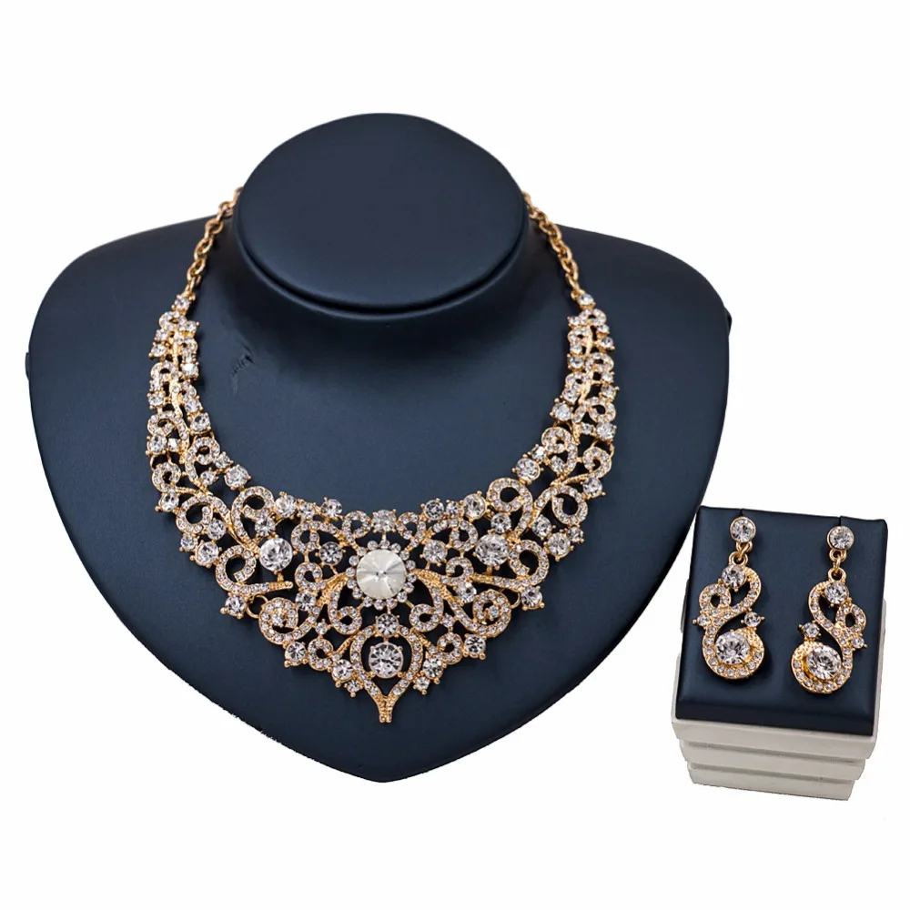 Dubai Charm Wedding Jewelry Gold Color Crystal Rhinestones Necklace