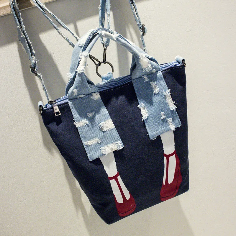 Women s funny backpack leg design denim and canvas for girls travel casual satchel school bag
