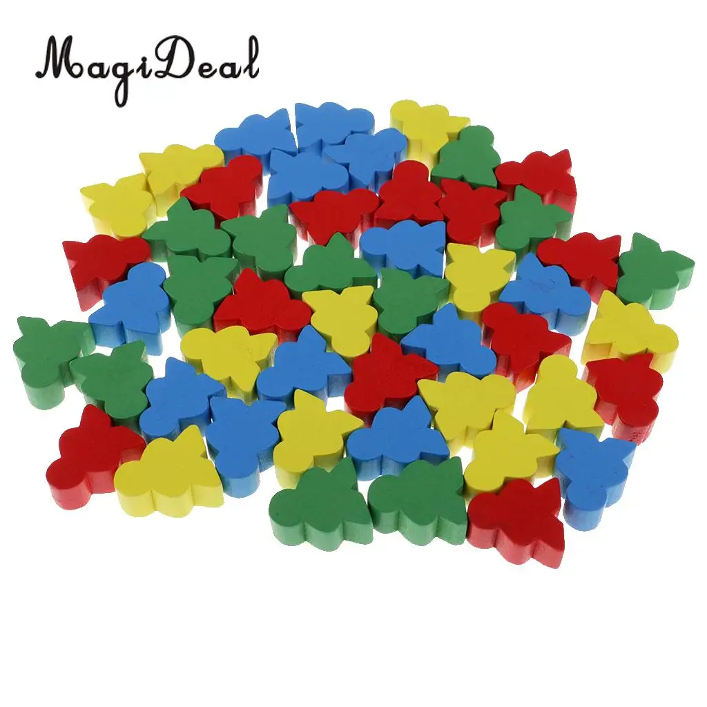 MagiDeal Novelty 50Pcs Assorted Color Human Shape Wooden Chess for Kids Board Game Educational Toys Gifts 24 x 19 x 9 mm Multi