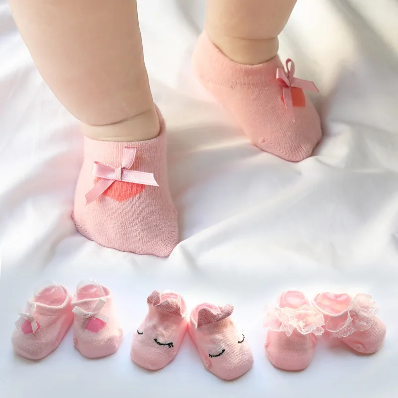 

3 Pairs/Lot Lace Flower Newborn Baby Socks Cotton Anti-Slip 0-12 Months Kids Floor Socks Bow Baby Girl Socks Summer Autumn