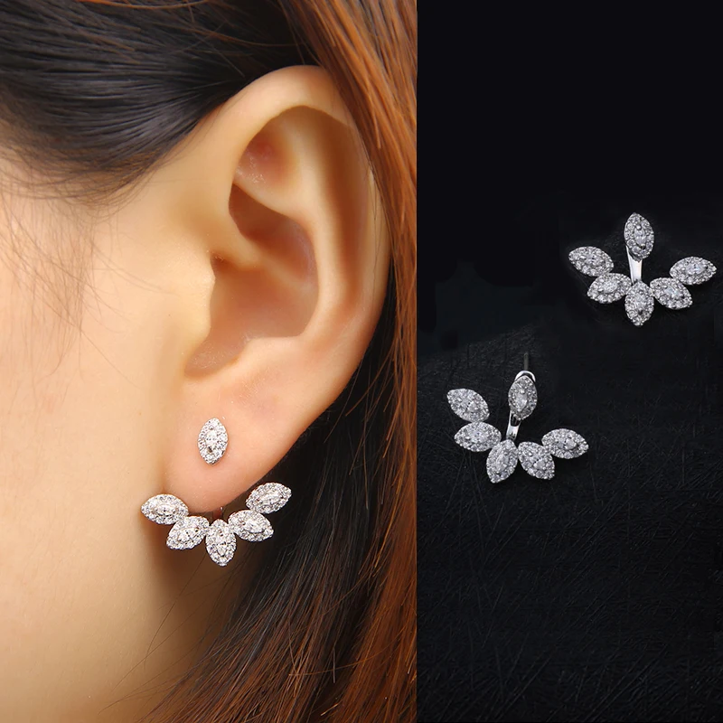 Женские серьги гвоздики в виде листьев с фианитами|fashion stud earrings|stud earringsstud earrings for