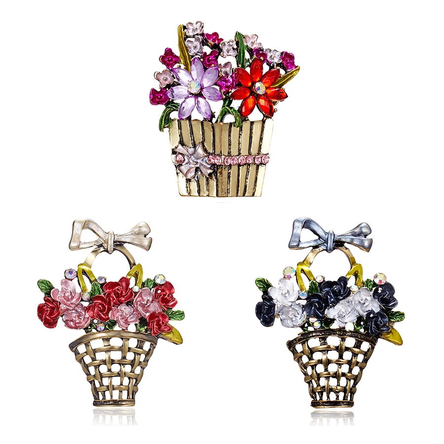 

Antique Gold Color Flower Basket Brooches and Pins Rhinestone Butterfly Flower Brooches for Women Suit Scarf Hat Wear Accessory