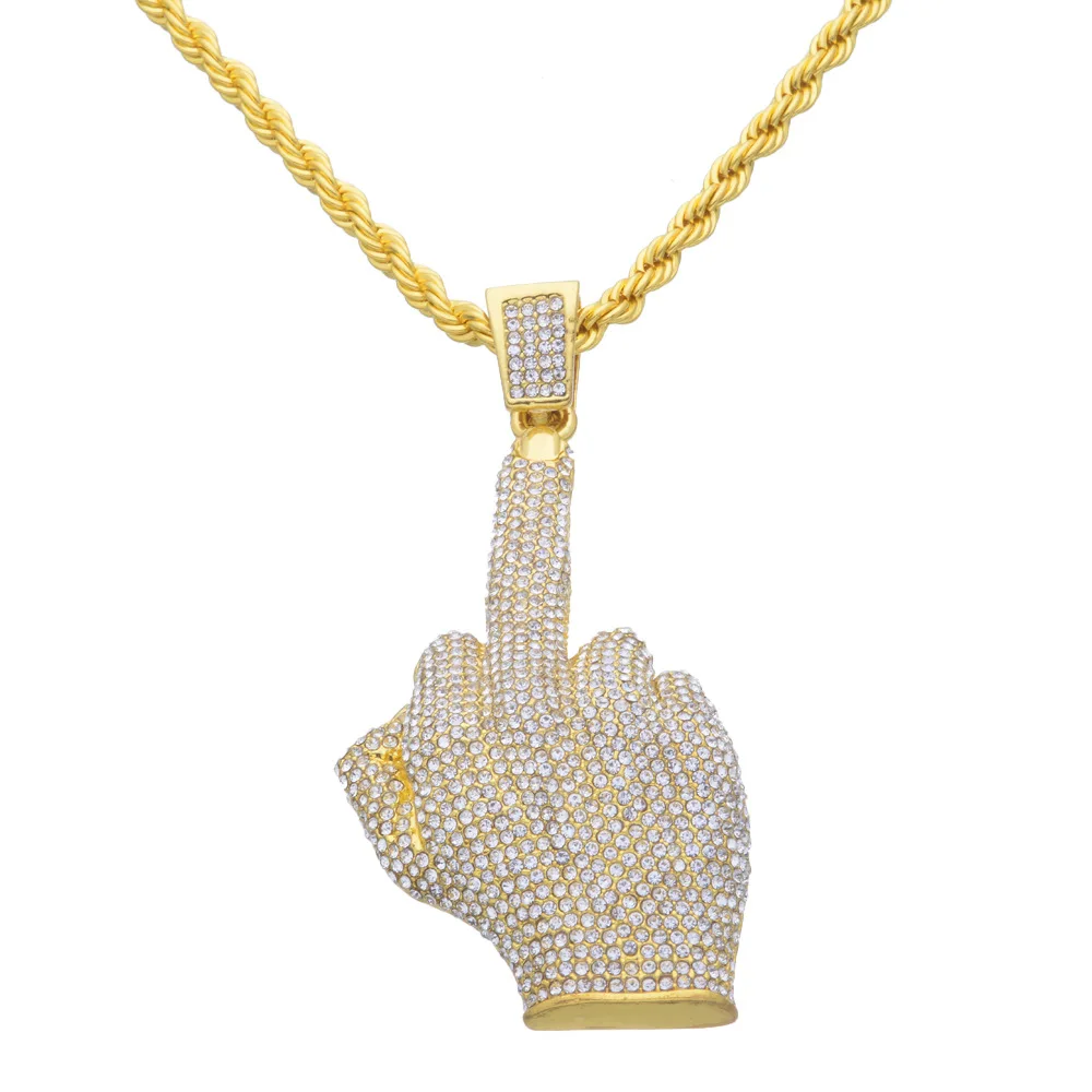 

Hip Hop Iced Out Big Hands Pendants Necklace, Bling Bling Rapper Big finger Hand Shape chain Jewelry For Gifts